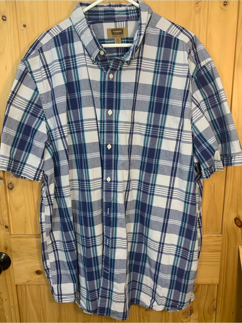 The Foundry Supply Co Men’s 3XL Tall Plaid Comfort Stretch Short Sleeve Shirt